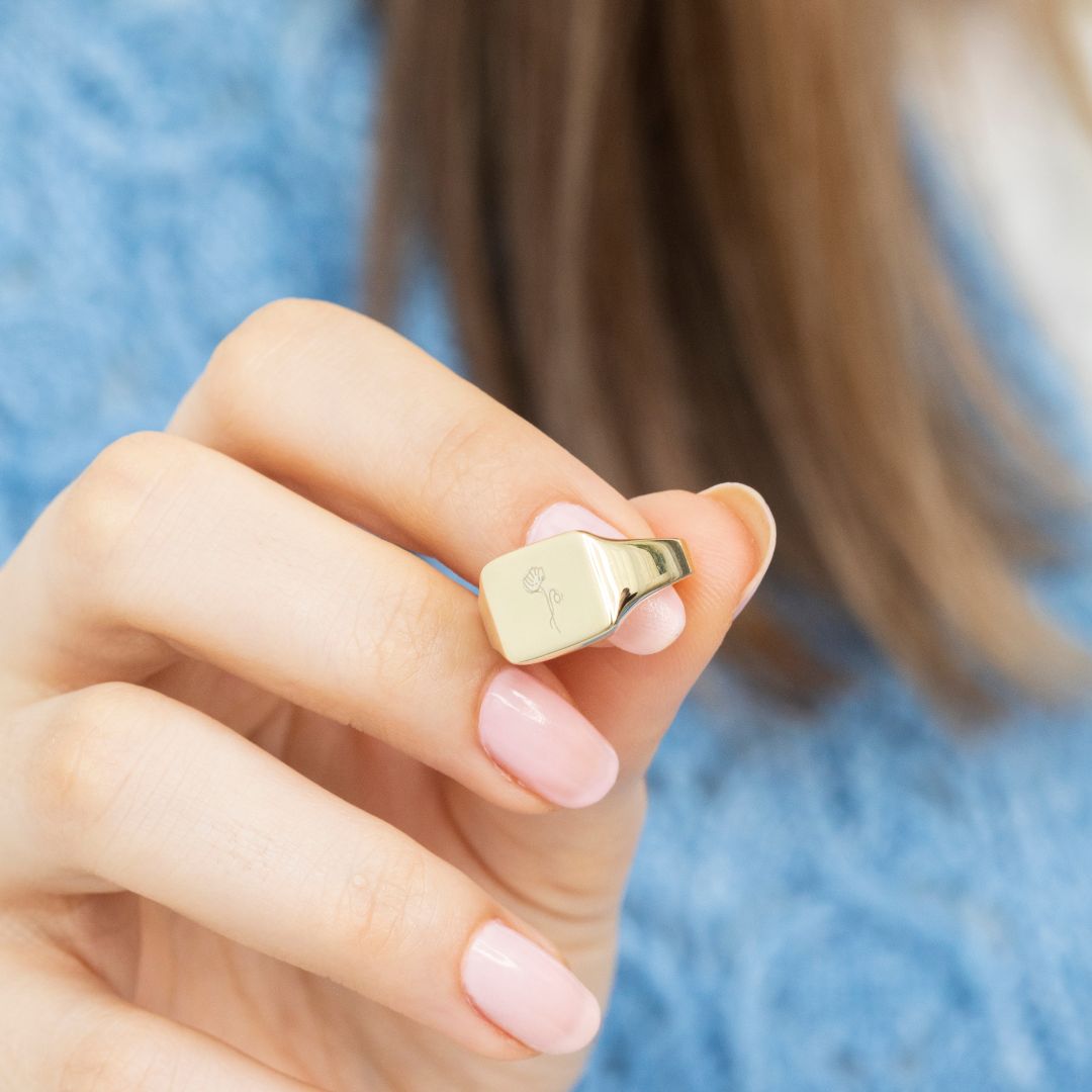 Birth Flower Signet Ring