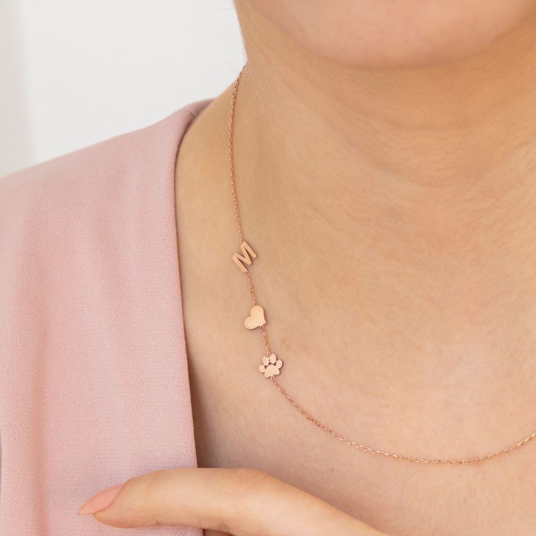 Sideways Paw Letter Necklace