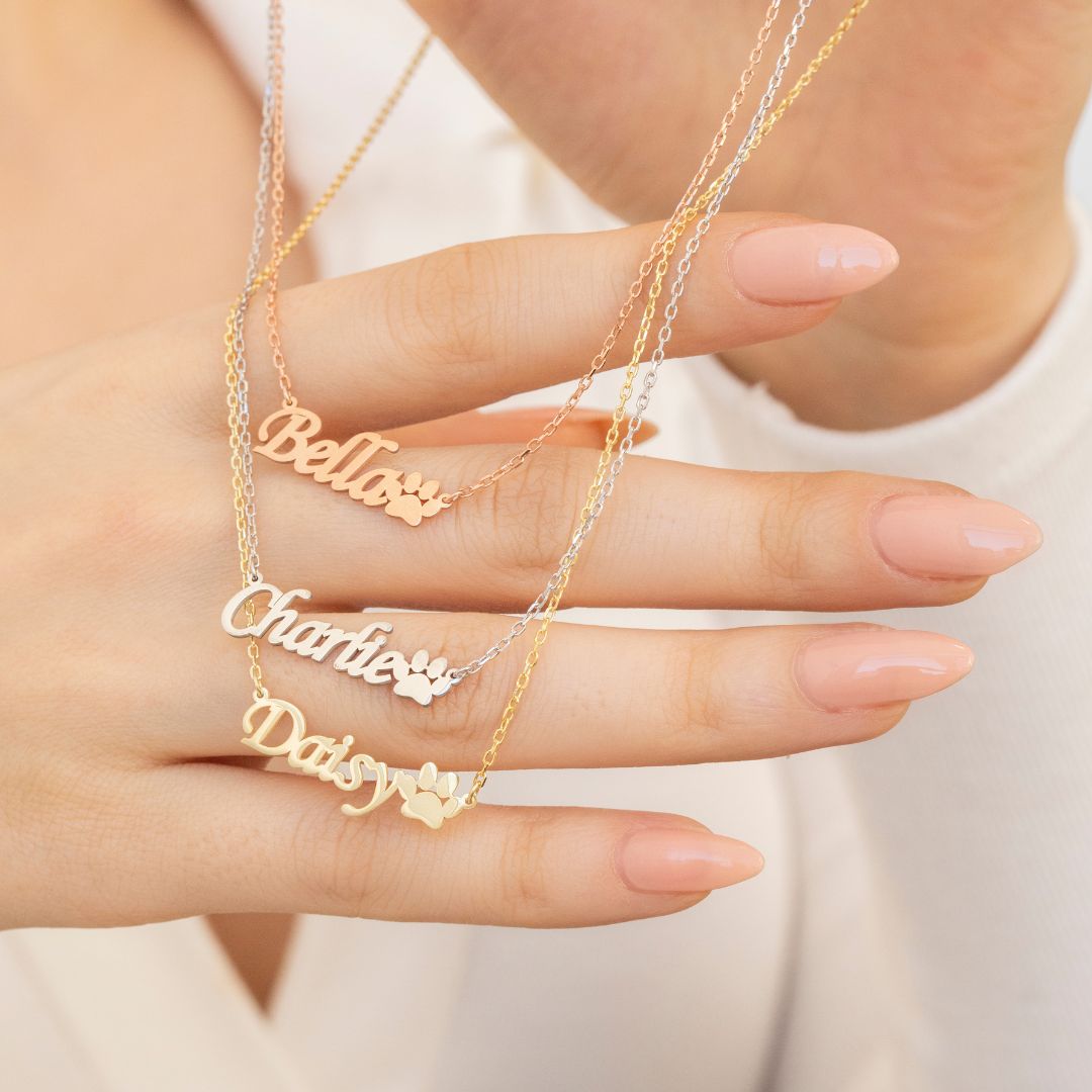 Paw Name Necklace with Cable Chain