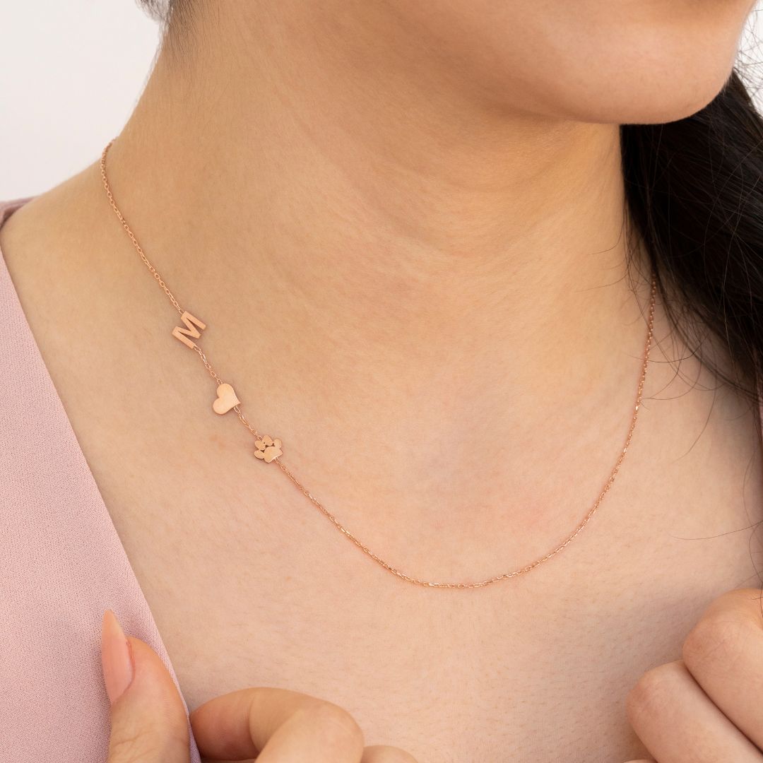 Sideways Paw Letter Necklace