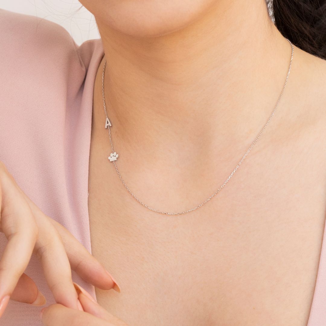 Sideways Paw Letter Necklace