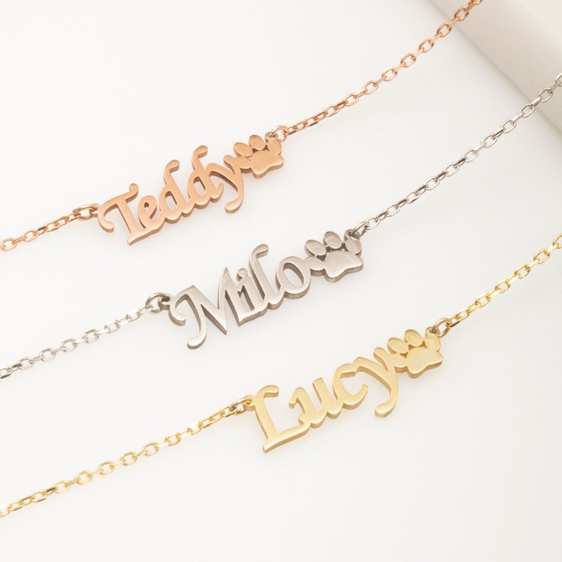 Paw Name Necklace with Cable Chain