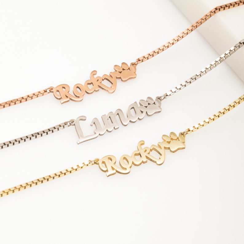 Paw Name Necklace with Box Chain