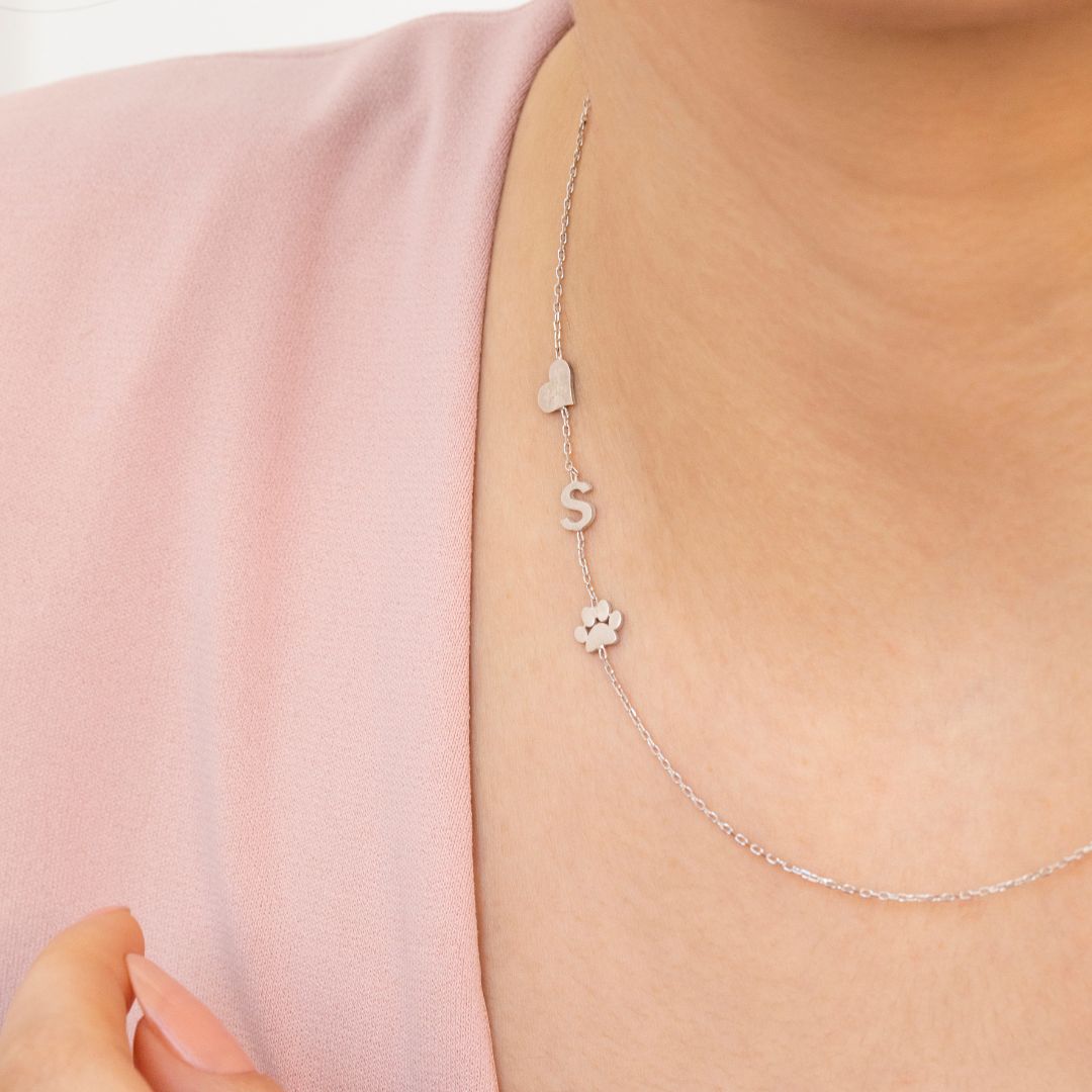 Sideways Paw Letter Necklace