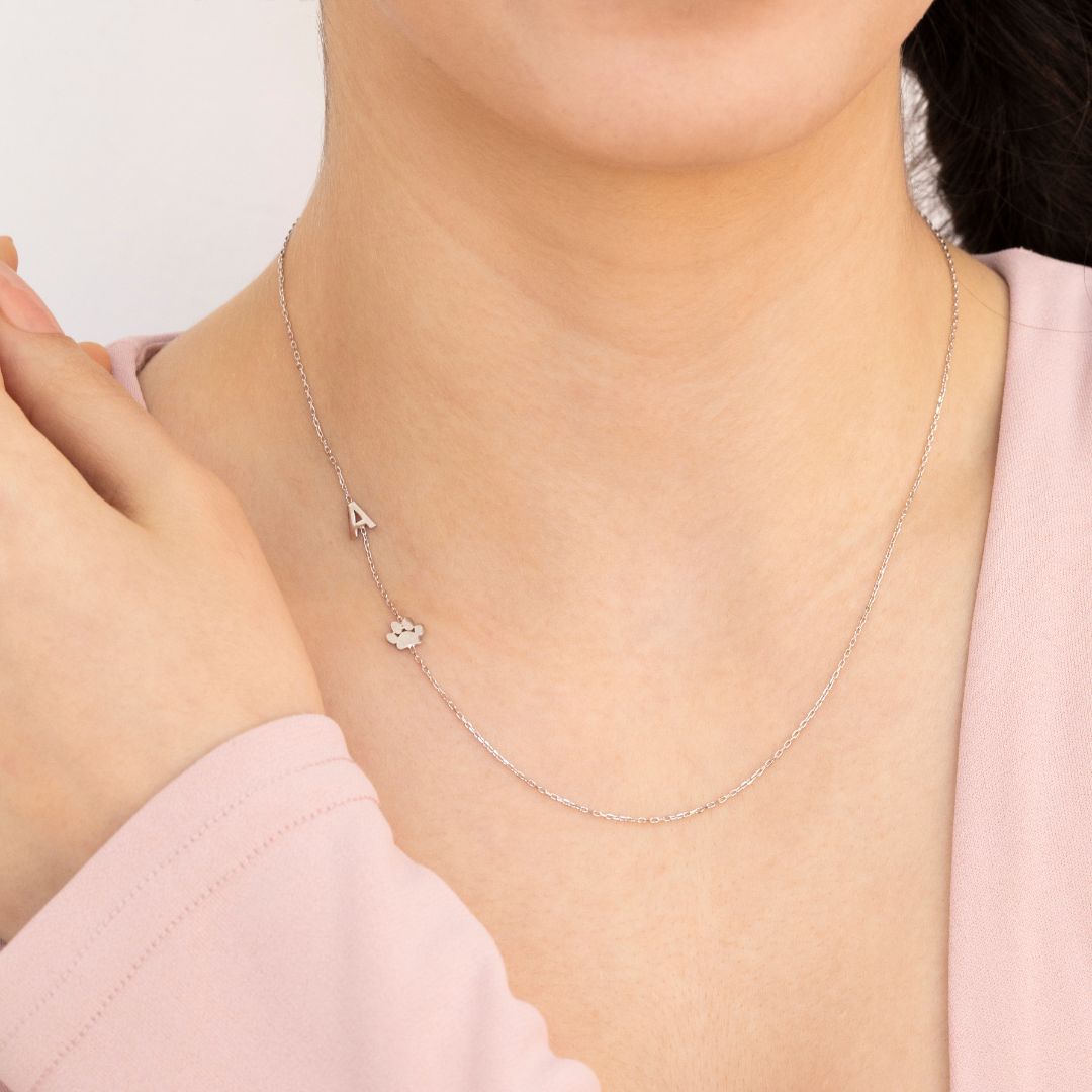 Sideways Paw Letter Necklace