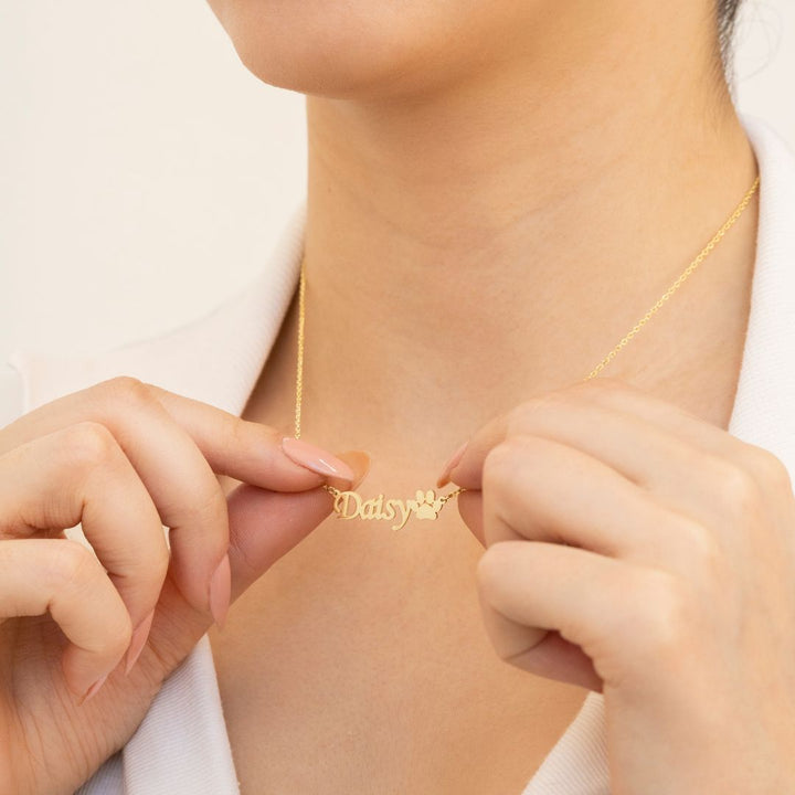 Paw Name Necklace with Cable Chain