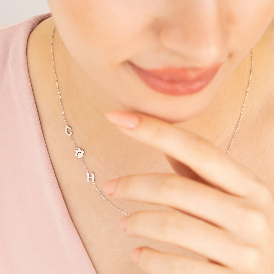 Sideways Paw Letter Necklace