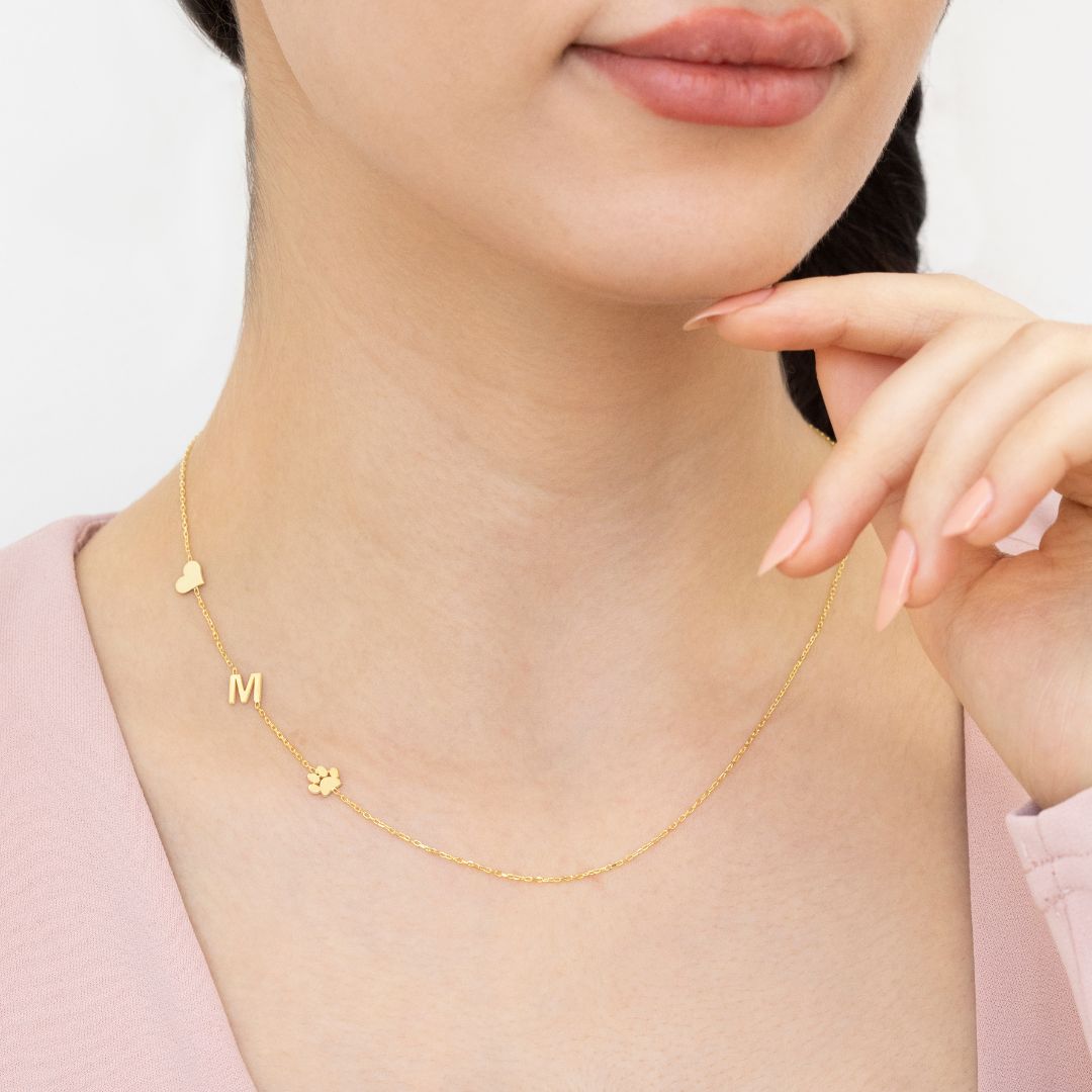 Sideways Paw Letter Necklace