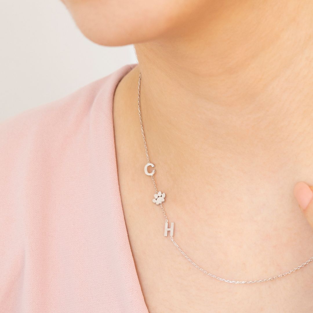 Sideways Paw Letter Necklace
