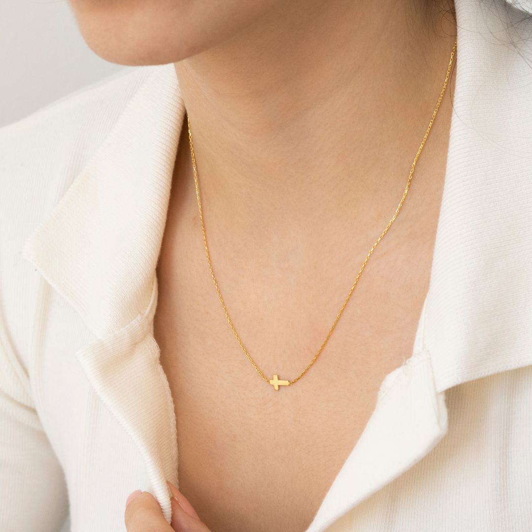 Centered Sideways Cross Necklace